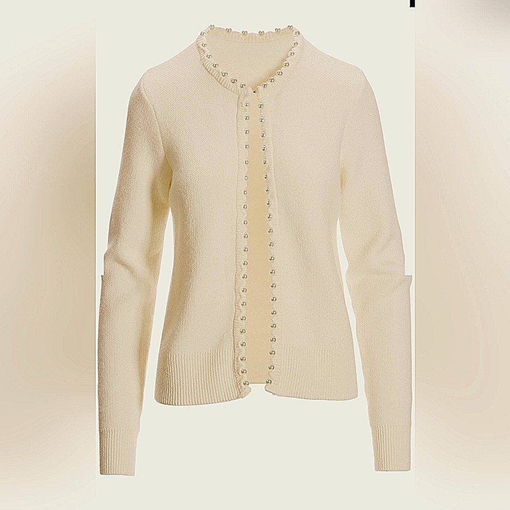 Off white pearl embellished cardigan with matching scoop neck sweater tank